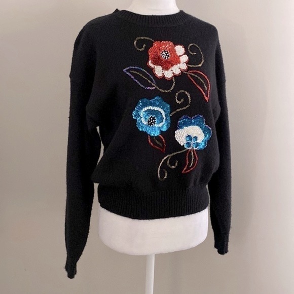 Vintage 90’s Russ Petites sequin floral sweater - Picture 1 of 8